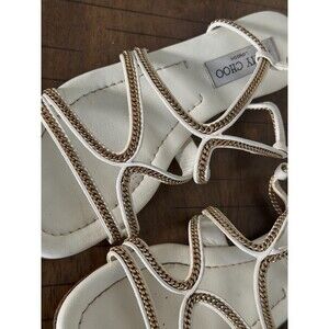 Jimmy Choo Sandals 37.5 Cream Gold Chain Strap Flat Leather Ankle Strap Italy